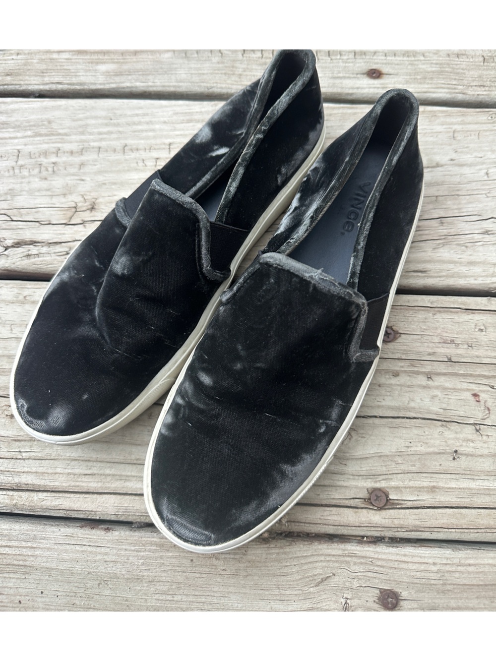Vince blackish grey velvet slip-on sneakers with white sole, Unsized (Size 9.5)